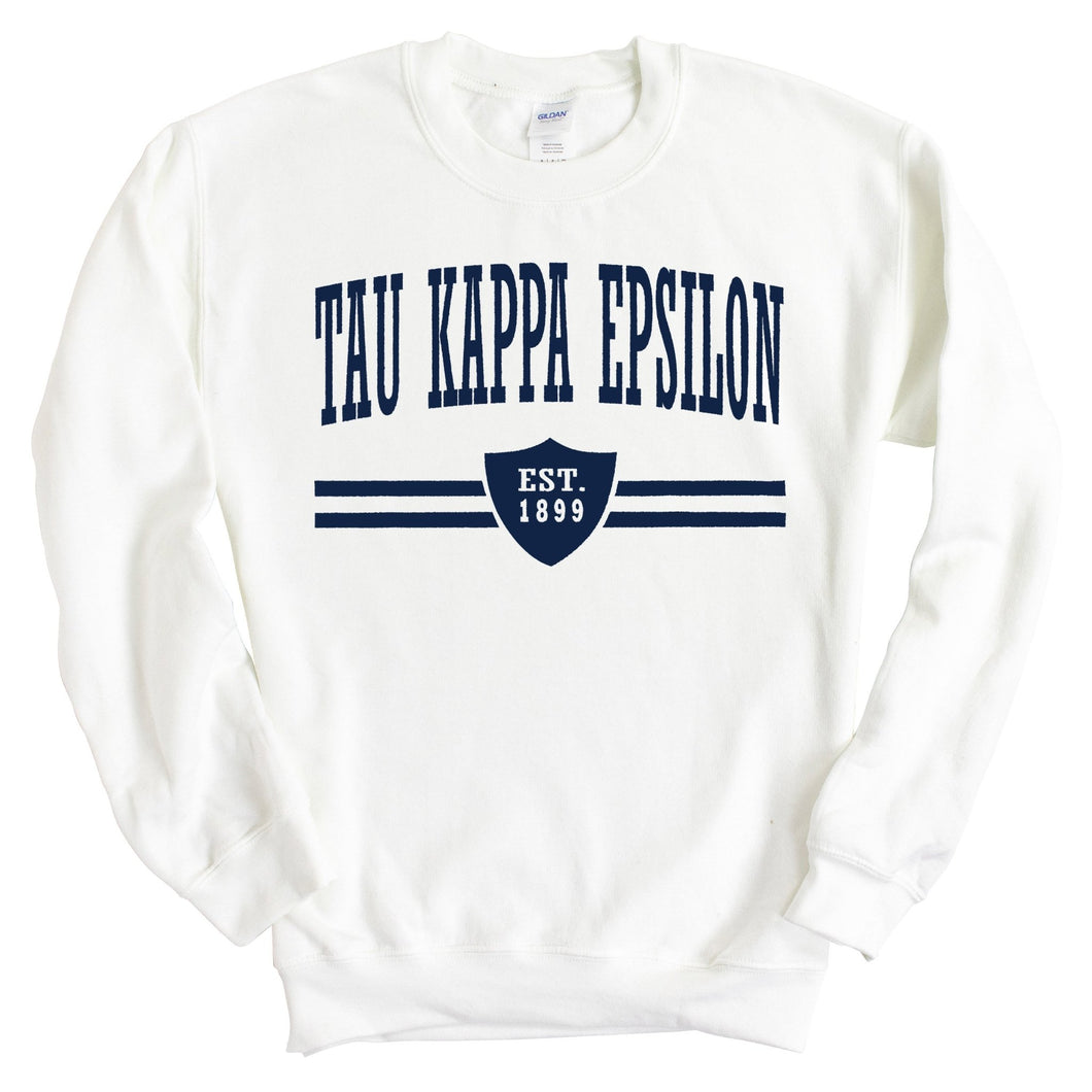 Tau Kappa Epsilon Sweatshirt - TKE Striped Shield Crewneck Sweatshirt - Kite and Crest