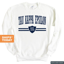 Load image into Gallery viewer, Tau Kappa Epsilon Sweatshirt - TKE Striped Shield Crewneck Sweatshirt - Kite and Crest
