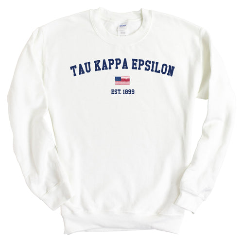 Tau Kappa Epsilon Sweatshirt - TKE USA Flag Crewneck Sweatshirt - Kite and Crest