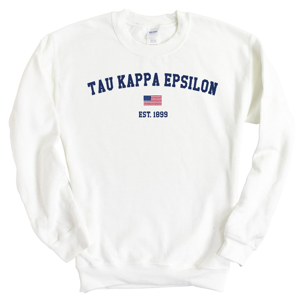 Tau Kappa Epsilon Sweatshirt - TKE USA Flag Crewneck Sweatshirt - Kite and Crest