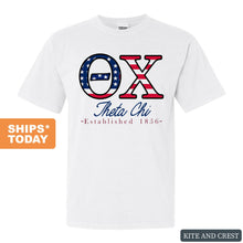 Load image into Gallery viewer, Theta Chi Comfort Colors T-Shirt - Theta Chi American Flag Letters Shirt - Kite and Crest
