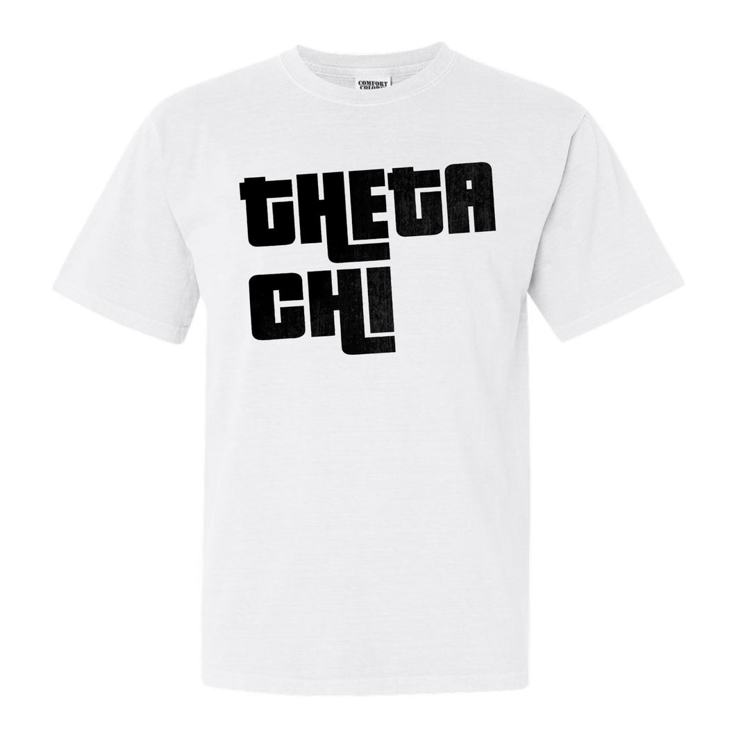 Theta Chi Comfort Colors T-Shirt - Theta Chi Stacked Letters Shirt - Kite and Crest