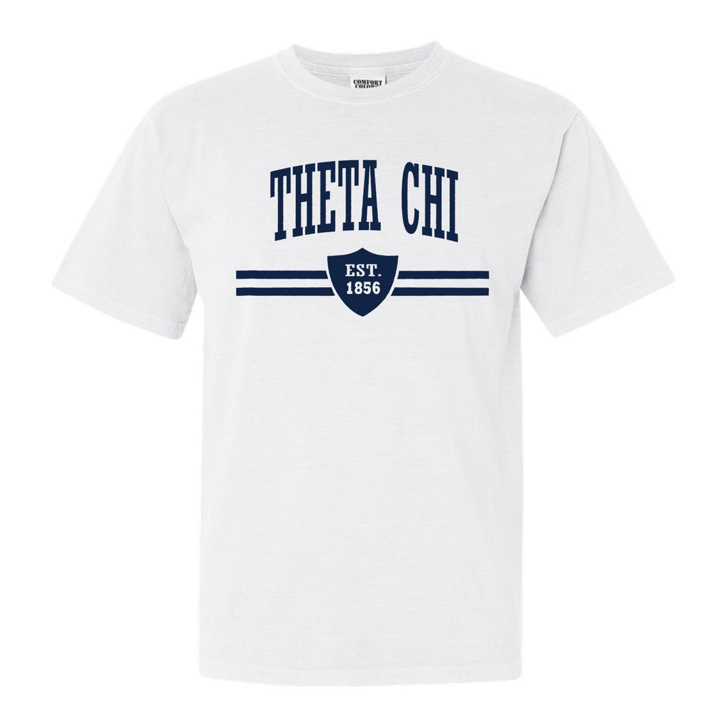 Theta Chi Comfort Colors T-Shirt - Theta Chi Striped Shield Shirt - Kite and Crest