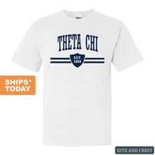 Load image into Gallery viewer, Theta Chi Comfort Colors T-Shirt - Theta Chi Striped Shield Shirt - Kite and Crest
