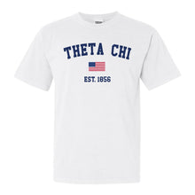 Load image into Gallery viewer, Theta Chi Comfort Colors T-Shirt - Theta Chi USA Flag Shirt - Kite and Crest
