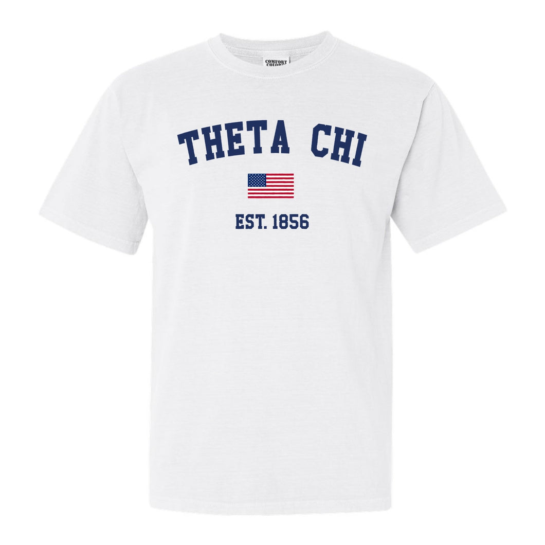 Theta Chi Comfort Colors T-Shirt - Theta Chi USA Flag Shirt - Kite and Crest