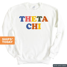 Load image into Gallery viewer, Theta Chi Sweatshirt - Theta Chi Retro Letters Crewneck Sweatshirt - Kite and Crest
