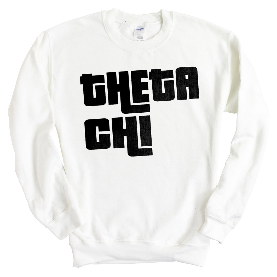 Theta Chi Sweatshirt - Theta Chi Stacked Letters Crewneck Sweatshirt - Kite and Crest