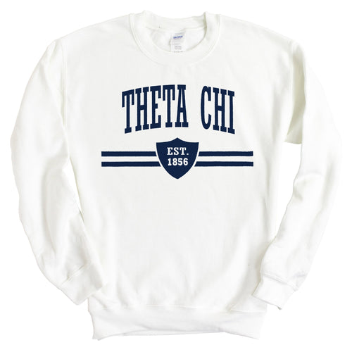 Theta Chi Sweatshirt - Theta Chi Striped Shield Crewneck Sweatshirt - Kite and Crest