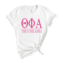 Load image into Gallery viewer, Theta Phi Alpha Big Letters Sorority T-Shirt Shirt Tee - Kite and Crest
