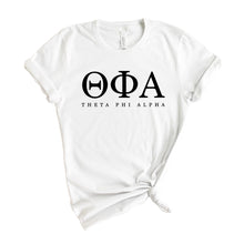 Load image into Gallery viewer, Theta Phi Alpha Block Letter Sorority T-Shirt Shirt Tee - Kite and Crest
