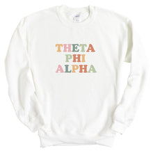 Load image into Gallery viewer, Theta Phi Alpha Bright and Colorful Sorority Crewneck Sweatshirt - Kite and Crest
