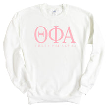 Load image into Gallery viewer, Theta Phi Alpha Pink Letter Sorority Crewneck Sweatshirt - Kite and Crest
