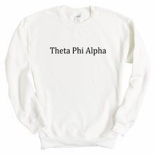 Load image into Gallery viewer, Theta Phi Alpha Sweatshirt - Theta Phi Black Written Crewneck Sweatshirt - Kite and Crest
