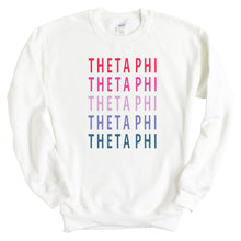 Load image into Gallery viewer, Theta Phi Alpha Sweatshirt - Theta Phi Bright and Stacked Crewneck Sweatshirt - Kite and Crest
