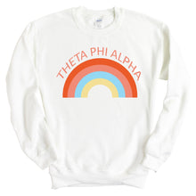 Load image into Gallery viewer, Theta Phi Alpha Sweatshirt - Theta Phi Colorful Rainbow Crewneck Sweatshirt - Kite and Crest
