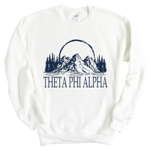 Load image into Gallery viewer, Theta Phi Alpha Sweatshirt | Theta Phi Epic Mountains Crewneck Sweatshirt | Theta Phi Alpha Sorority Gift Idea - Kite and Crest
