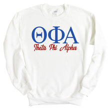 Load image into Gallery viewer, Theta Phi Alpha Sweatshirt | Theta Phi Red and Blue Crewneck Sweatshirt | Theta Phi Alpha Sorority Gift Idea - Kite and Crest
