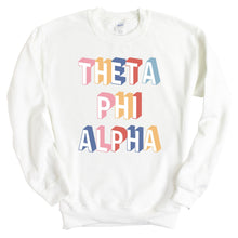 Load image into Gallery viewer, Theta Phi Alpha Sweatshirt | Theta Phi Retro Crewneck Sweatshirt | Theta Phi Alpha Sorority Gift Idea - Kite and Crest
