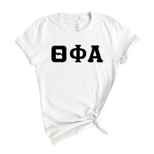 Load image into Gallery viewer, Theta Phi Alpha T-Shirt | Theta Phi Basic Black Letters Shirt | Theta Phi Alpha Sorority Gift Idea - Kite and Crest
