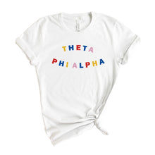 Load image into Gallery viewer, Theta Phi Alpha T-Shirt | Theta Phi Circular Colorful Shirt | Theta Phi Alpha Sorority Gift Idea - Kite and Crest
