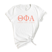 Load image into Gallery viewer, Theta Phi Alpha T-Shirt | Theta Phi Colored Block Letters Shirt | Theta Phi Alpha Sorority Gift Idea - Kite and Crest
