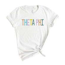 Load image into Gallery viewer, Theta Phi Alpha T-shirt - Theta Phi Colorful Lined Tee - Kite and Crest

