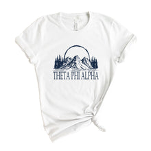 Load image into Gallery viewer, Theta Phi Alpha T-Shirt | Theta Phi Epic Mountains Shirt | Theta Phi Alpha Sorority Gift Idea - Kite and Crest
