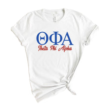 Load image into Gallery viewer, Theta Phi Alpha T-Shirt | Theta Phi Red and Blue Shirt | Theta Phi Alpha Sorority Gift Idea - Kite and Crest
