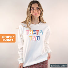 Load image into Gallery viewer, Theta Tau Colorful 3D Sweatshirt - Fraternity Crewneck Sweatshirt - Kite and Crest
