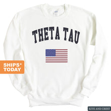 Load image into Gallery viewer, Theta Tau Traditional Flag Sweatshirt - Fraternity Crewneck Sweatshirt - Kite and Crest
