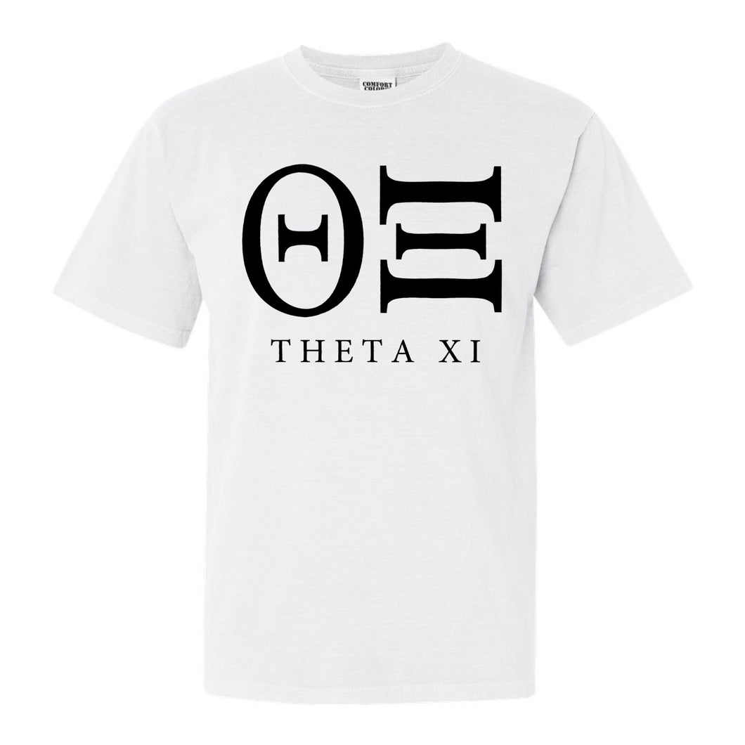 Theta Xi Block Letter Comfort Colors T-Shirt - Fraternity Tee - Kite and Crest