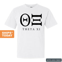 Load image into Gallery viewer, Theta Xi Block Letter Comfort Colors T-Shirt - Fraternity Tee - Kite and Crest
