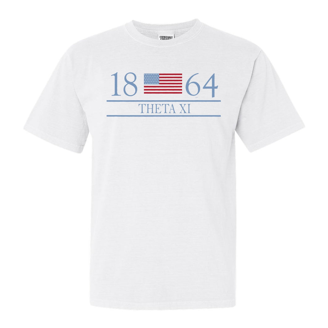 Theta Xi Flag Year Comfort Colors T-Shirt - Fraternity Tee - Kite and Crest
