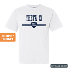 Load image into Gallery viewer, Theta Xi Striped Shield Comfort Colors T-Shirt - Fraternity Tee - Kite and Crest
