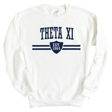 Load image into Gallery viewer, Theta Xi Striped Shield Sweatshirt - Fraternity Crewneck Sweatshirt - Kite and Crest
