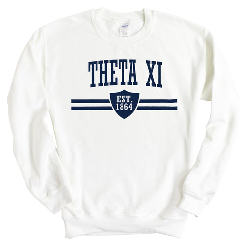 Theta Xi Striped Shield Sweatshirt - Fraternity Crewneck Sweatshirt - Kite and Crest