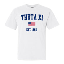 Load image into Gallery viewer, Theta Xi USA Flag Comfort Colors T-Shirt - Fraternity Tee - Kite and Crest
