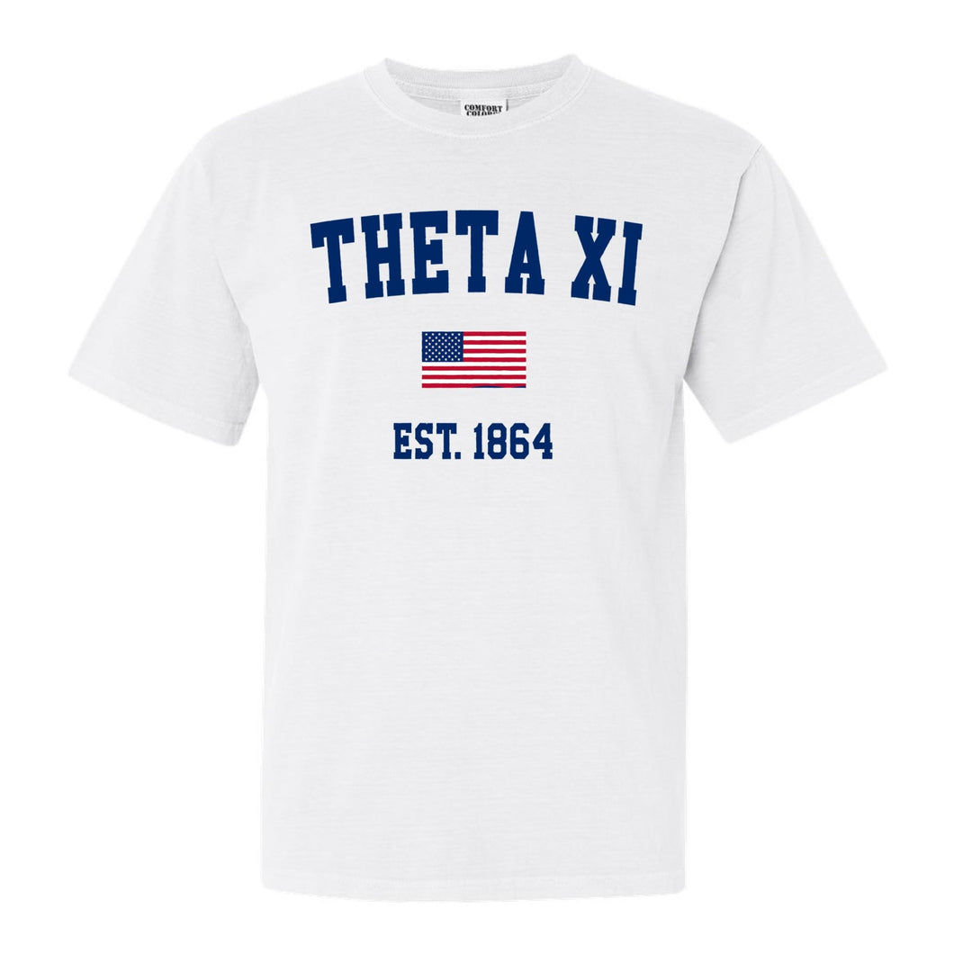 Theta Xi USA Flag Comfort Colors T-Shirt - Fraternity Tee - Kite and Crest