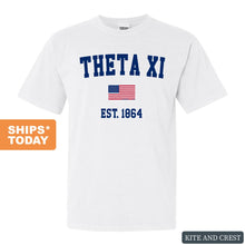 Load image into Gallery viewer, Theta Xi USA Flag Comfort Colors T-Shirt - Fraternity Tee - Kite and Crest
