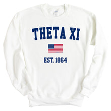 Load image into Gallery viewer, Theta Xi USA Flag Sweatshirt - Fraternity Crewneck Sweatshirt - Kite and Crest
