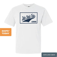 Load image into Gallery viewer, Zeta Beta Tau Comfort Colors T-Shirt - Zeta Beta Tau Baseball Boxed Shirt - Kite and Crest
