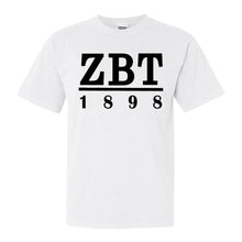 Load image into Gallery viewer, Zeta Beta Tau Comfort Colors T-Shirt - Zeta Beta Tau Black Letters Shirt - Kite and Crest
