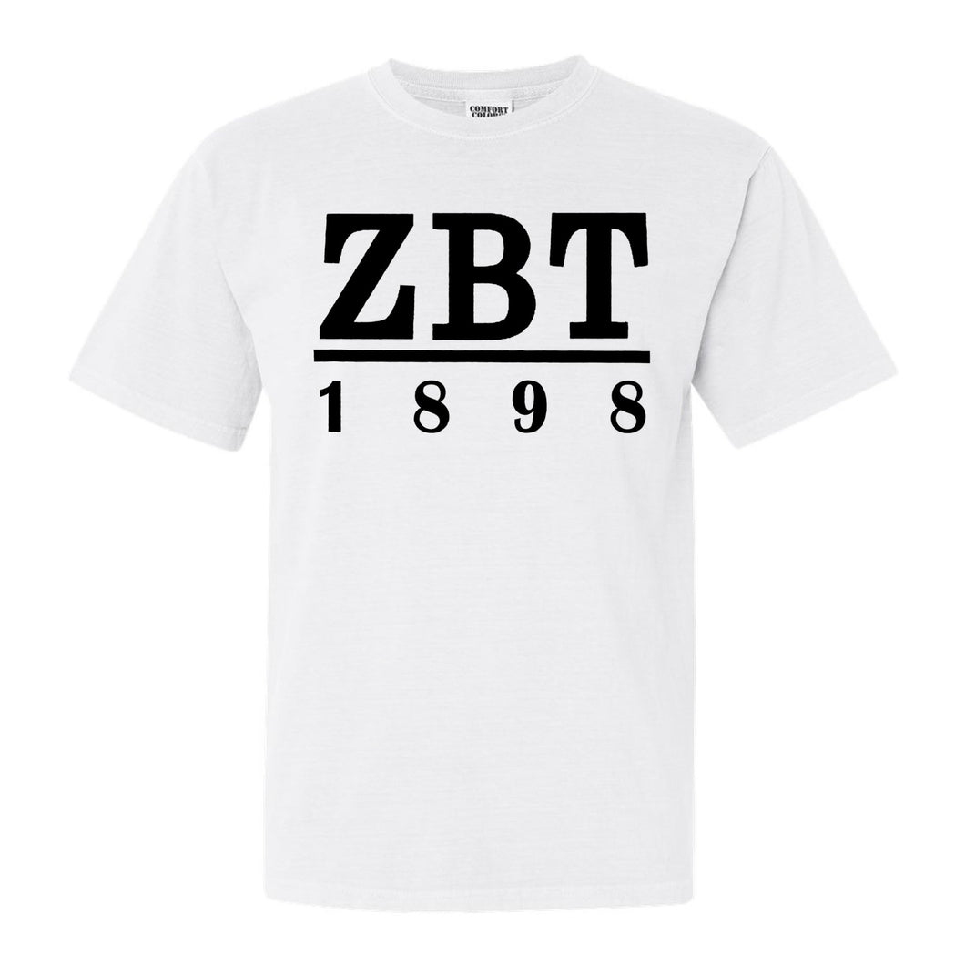 Zeta Beta Tau Comfort Colors T-Shirt - Zeta Beta Tau Black Letters Shirt - Kite and Crest