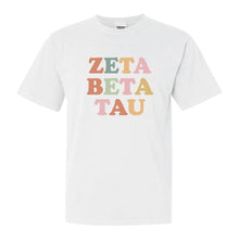Load image into Gallery viewer, Zeta Beta Tau Comfort Colors T-Shirt - Zeta Beta Tau Bright and Colorful Shirt - Kite and Crest
