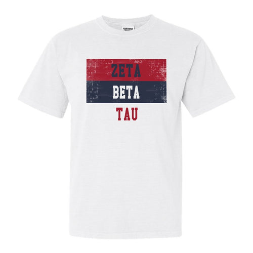 Zeta Beta Tau Comfort Colors T-Shirt - Zeta Beta Tau Colorful Stripe Shirt - Kite and Crest