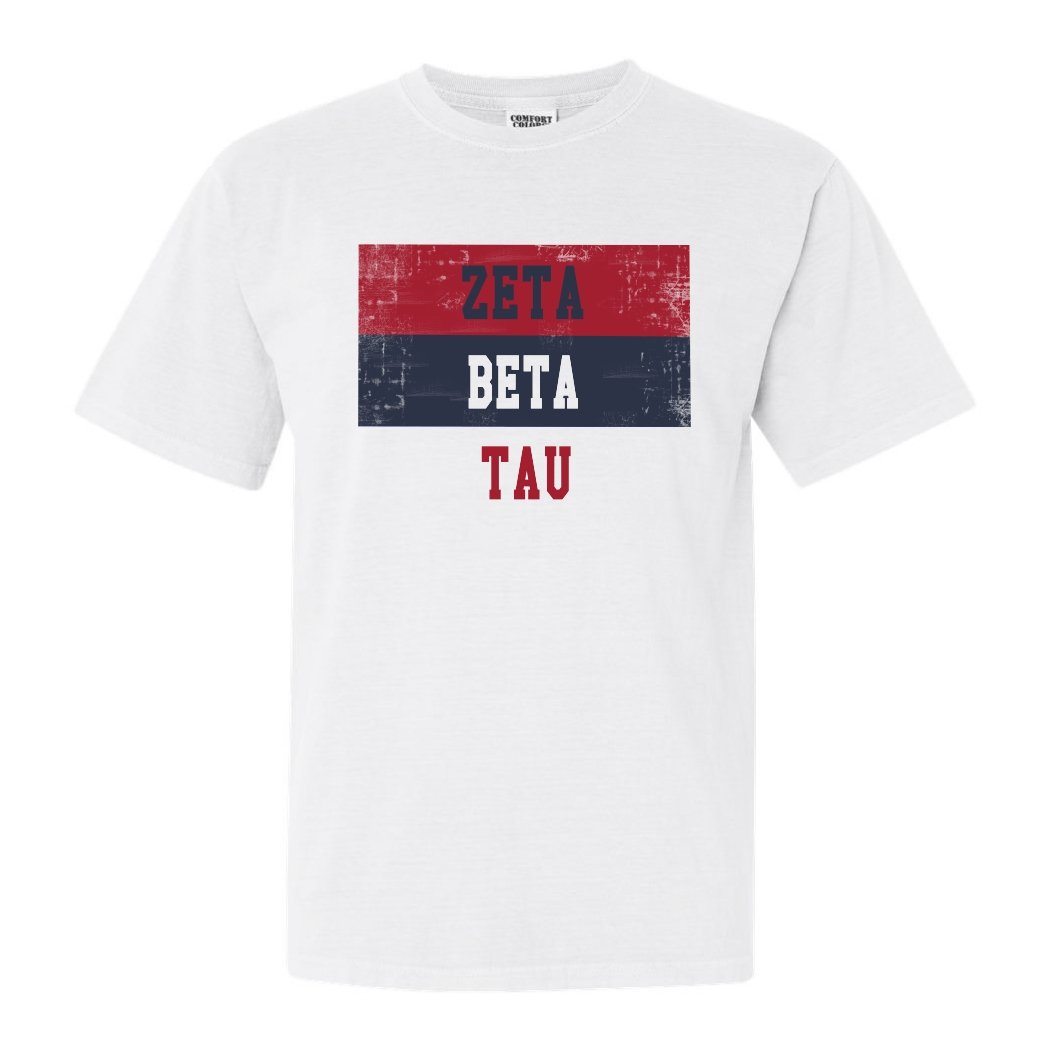 Zeta Beta Tau Comfort Colors T-Shirt - Zeta Beta Tau Colorful Stripe Shirt - Kite and Crest