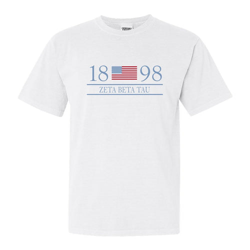 Zeta Beta Tau Comfort Colors T-Shirt - Zeta Beta Tau Flag Year Shirt - Kite and Crest