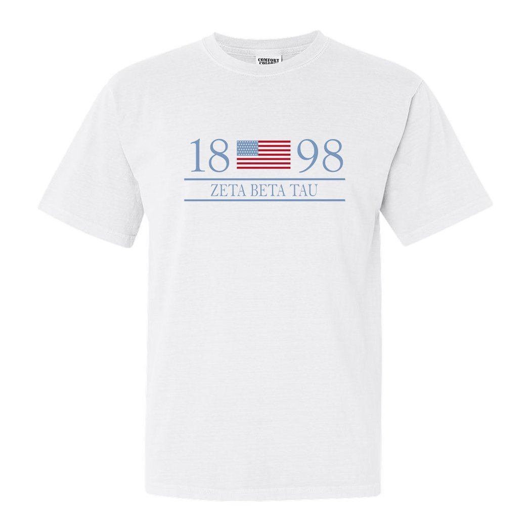 Zeta Beta Tau Comfort Colors T-Shirt - Zeta Beta Tau Flag Year Shirt - Kite and Crest