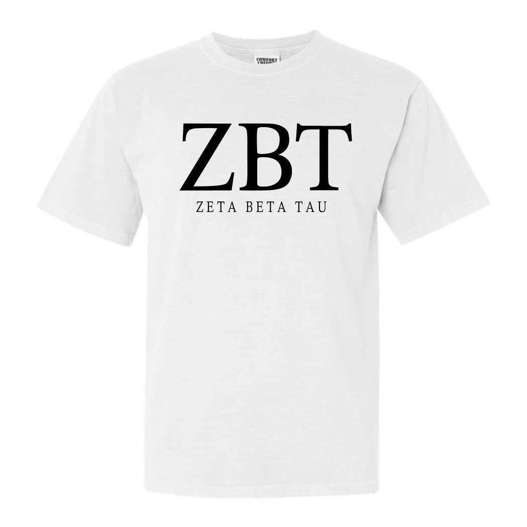 Zeta Beta Tau Comfort Colors T-Shirt - Zeta Beta Tau Fraternal Block Shirt - Kite and Crest